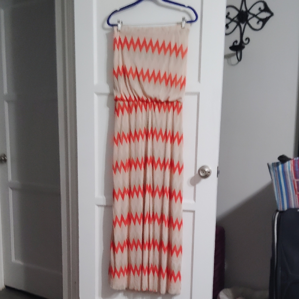 Orange and Cream Zigzag Maxi Dress